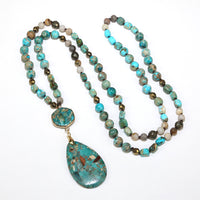 Natural Stone Beads String Rope Pendant Necklace
