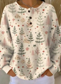 Retro 3D Digital Print Three-button Stand Collar Top