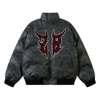 American Retro PU Leather Bread Coat Veneer Embroidery Thickening Cotton Coat Jacket