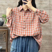 Artistic Cotton Yarn Small Plaid Shirt Women's Long Sleeve