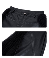 Mens Faux Fur Patchwork Flared Leather Pants