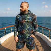 Men's Camouflage Hooded Shirt And Shorts Two-Piece Set