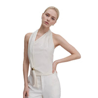 Womens Halter-Neck Sexy Lace-Up Side-Wrap Sleeveless Shirt Top