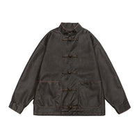 Men's Chinese Leather Jacket Vintage Coat