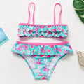 Fashion new flamingo split ruffled girls bikini suit