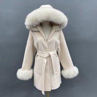 Oversized Fur Collar Hood Double-sided Woolen Coat