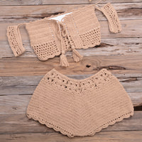 Bikini Hand-woven Lace-up Swimsuit Shorts Hollow Split Suit