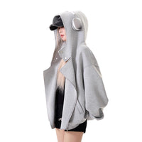 Retro Double Zipper Stitching Deconstructing Air Layer Hooded Sweater