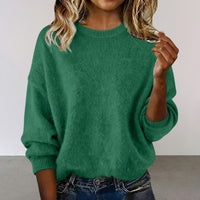 Fashionable Crew-neck Solid-color Sweater