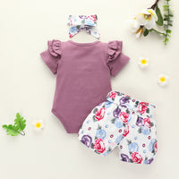 Children's Solid Color Top Rose Shorts Set