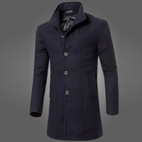 Men's solid color lapel woolen trench coat