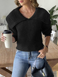 Women's Navy Style Short Top Large Lapel Pullover Sweater