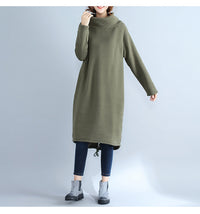 Loose-fitting Hooded Robe-style Dress With Fleece-lined Cotton-linen Fabric