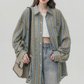 Womens Fashionable Vintage Striped Lightweight Shirt