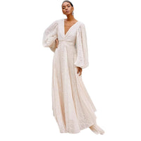 Womens Long-Sleeve Extra-Large Flared Pleated Lantern-Sleeve Dress