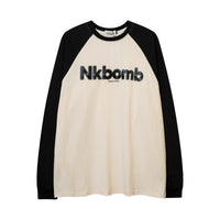 Letter Printed Long Sleeve Men's Autumn Ins Stitching Raglan Sleeve