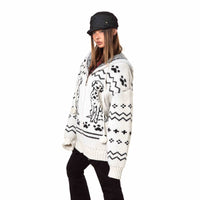 Retro Puppy Jacquard Knitted Zipper Hooded Sweater