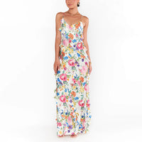 Womens Patchwork Ruffle-Trimmed Resort-Style Slip Dress