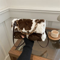 Stylish One-shoulder Envelope Bag With Leopard Print And Fluffy Accents Crossbody Bag