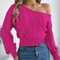 European And American Fashion Cable-knit Off-shoulder Short-length Long-sleeve Top