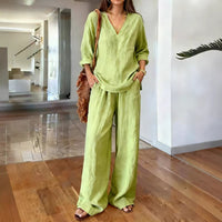 Womens Multi-color Cotton Long-sleeve Top And Pants Pre-washed