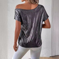 Party Off-the-shoulder Sequined Short-sleeved T-shirt Women's Top