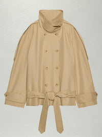 Double-breasted Belted Short Trench Coat With A Stand-up Collar