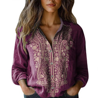 Womens V-neck Printed Blouseshirt