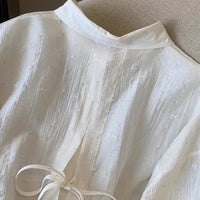 Elegant Solid-Color Crepe Loose-Fit Shirt Cardigan Women's Top