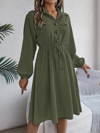 Women  Casual Button Tie Waist Long Sleeve Shirt Dress