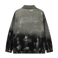 Men's Trendy Punk Contrast Color Gradient Irregular Stitching Cat Beard Polo Collar Jacket
