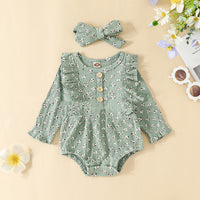 Girls' Fashion Simple Cotton Sunken Stripe Full Printing Long-sleeved Triangle Romper