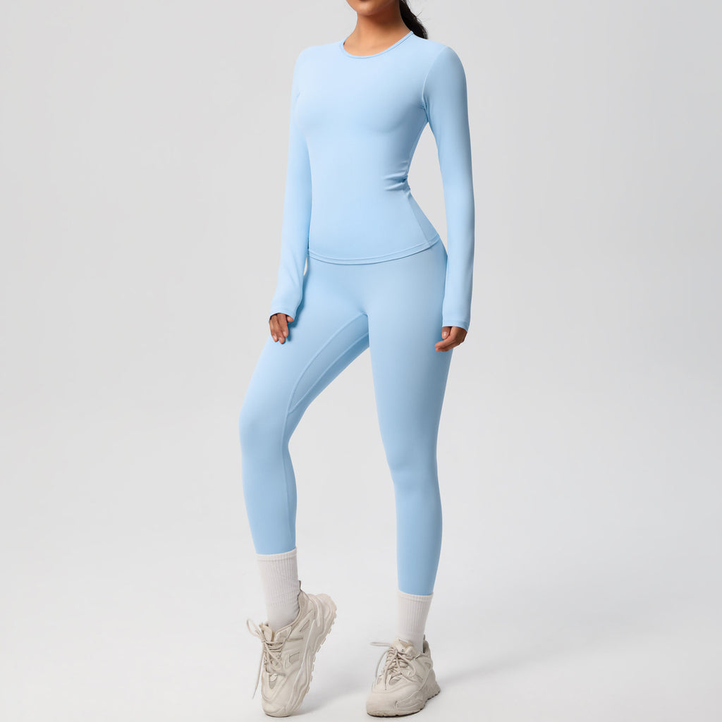 Double-sided Sanding Pure Color Tight Training Long Sleeve Yoga Clothes Suit