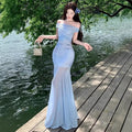 Off-Shoulder Slim-Fit Floral Print Bodycon Dress For Women