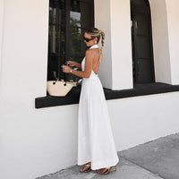 White Cotton Sleeveless Halter Dress