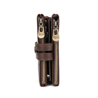New Antimagnetic Retro Chocolate Color Double Zipper Casual Wallet