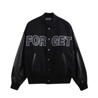 Stitching PU Leather Sleeve Baseball Uniform Men's Ins Fashion Brand Letter Embroidered Jacket