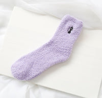 Japanese embroidery women's socks deer coral velvet socks plus velvet thickening home socks autumn and winter women's socks kittens warm socks