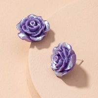 Transparent Resin Gold-foil Roses Stud Earrings