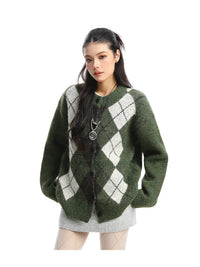 Rhombus Cardigan Knitted Sweater Coat