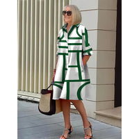 Elegant Polka-dot Printed Shirt-collar Mid-length Dress With Long Sleeves