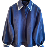 Women's Loose Contrasting Color Chic Lace-Patched Shirt