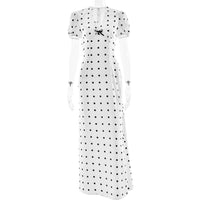 V-Neck Defined Waist Lace-Up Puff Sleeves Polka-Dot Elegant Chic Bodycon Dress
