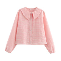 European And American Style Fashion Small Round Lapel Plaid Shirt