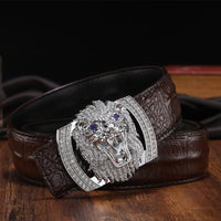 Lion Men's Smooth Buckle Belt Cowhide Men's Leather Belt