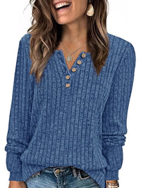New Women's Round Neck Sunken Stripe Brushed Solid Color Button Stitching Solid Color T-shirt