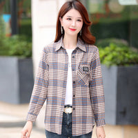 Autumn Plaid Shirt Women's Cotton Long-sleeved Brushed Vintage Coat