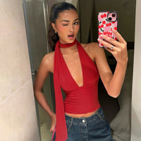 Deep V-neck Halter Tops Summer Fashion Y2K Sleeveless T-shirt For Women Clothing