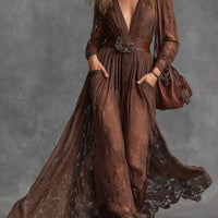 Womens Fashionable Retro Waist-Cinching Printed Dress