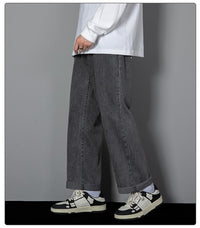 Men's Slimming Leisure Hong Kong Style Denim Straight-leg Pants